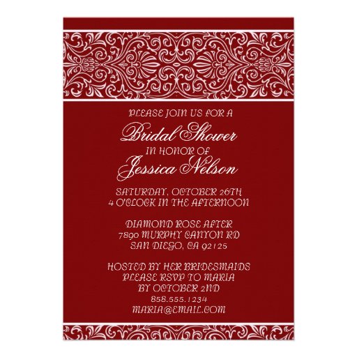 Luxury Red Lace Elegant Bridal Shower Invite