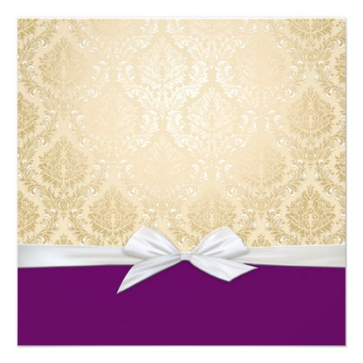 Luxury Ribbon Purple Gold Damask Shower Invite
