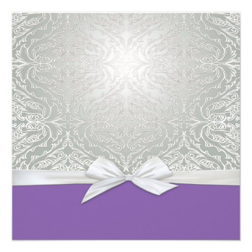 Luxury Ribbon Silver/Purple Damask Shower Invite
