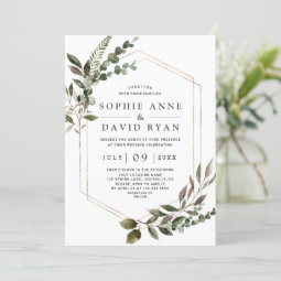 Luxury Rose Gold Geometric Greenery Wedding Invitation Zazzle