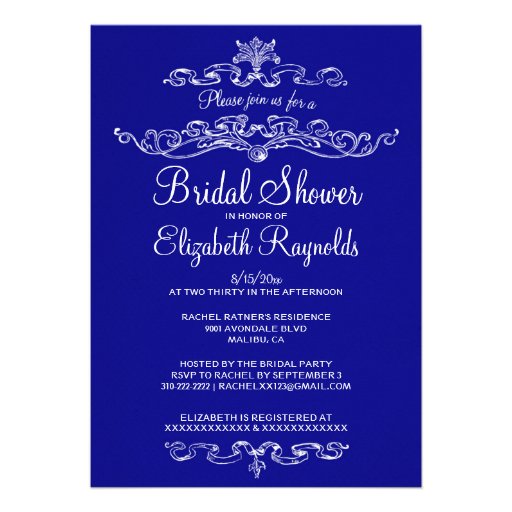 Luxury Royal Blue Bridal Shower Invitations