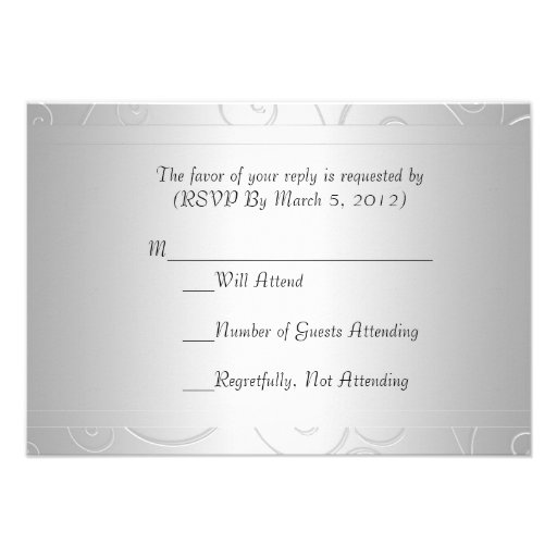 Luxury Silver Damask Swirls RSVP card