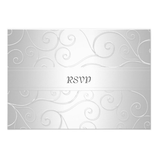 Luxury Silver Damask Swirls RSVP card