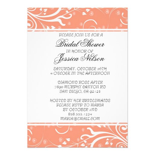 Luxury Style Coral Flowers Swirls Shower Invite