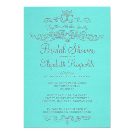 Luxury Teal & Silver Bridal Shower Invitations