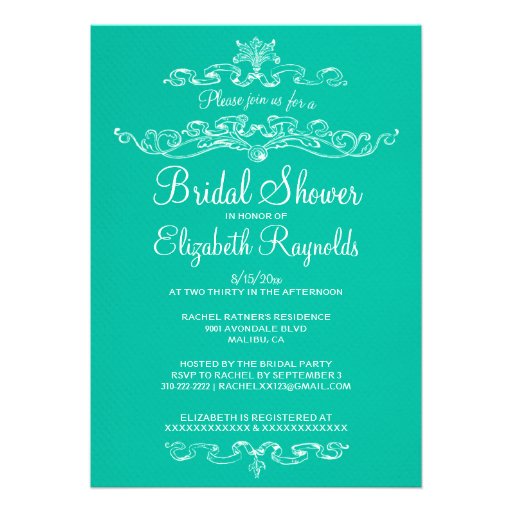 Luxury Turquoise Bridal Shower Invitations