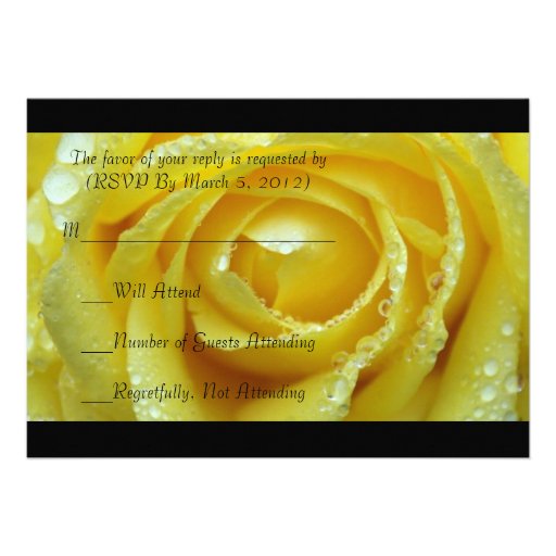 Luxury Wedding Yellow Rose RSVP card