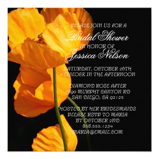 Luxury Yellow Iceland Poppy Bridal Shower Invite