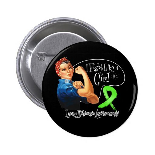 Lyme Disease Fight Like a Girl Rosie The Riveter Pinback Button