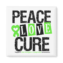 Lymphoma Awareness Peace Love Cure magnets by cancerapparel Lymphoma Awareness Peace Love Cure magnets