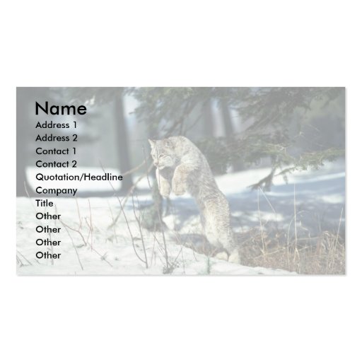Lynx leaping, bounding on snow business card template (front side)