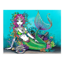 myka, jelina, lyra, shells, coral, fish, lyre, harp, mermaid, gothic, moon, fairies, faery, fae, cup, cakes, oceans, Postcard with custom graphic design
