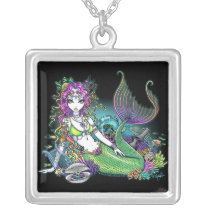 lyra, mermaid, siren, fairy, tropical, ocean, sea, coral, turtles, lyre, fish, shells, fantasy, art, myka, jelina, mika, oceans, Necklace with custom graphic design