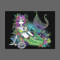 "Lyra" Tropical Rainbow Mermaid Art Postcard