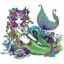 mermaid, tropical, rainbow, siren, fish, coral, sea, ocean, fantasy, art, fairy, faerie, gothic, lyre, turtle, treasure, oceans, Photo Sculpture with custom graphic design
