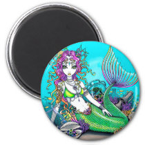 mermaid, siren, tropical, fish, gothic, sea, turtle, ocean, scape, coral, lyre, lyra, clam, shells, water, fantasy, myka, jelina, characters, Magnet med brugerdefineret grafisk design
