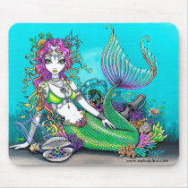 mermaid, lyra, rainbow, tropical, ocean, sea, clam, turtle, lyre, fish, shells, coral, siren, scape, myka, jelina, faerie, fae, fairy, art, gothic, mermen, mermaids, Mouse pad with custom graphic design