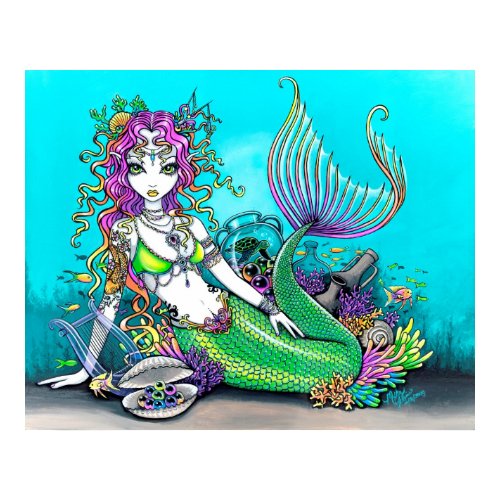 mermaid, tropical, sea, turtle, coral, shell, lyre, fish, koi, tattoo,