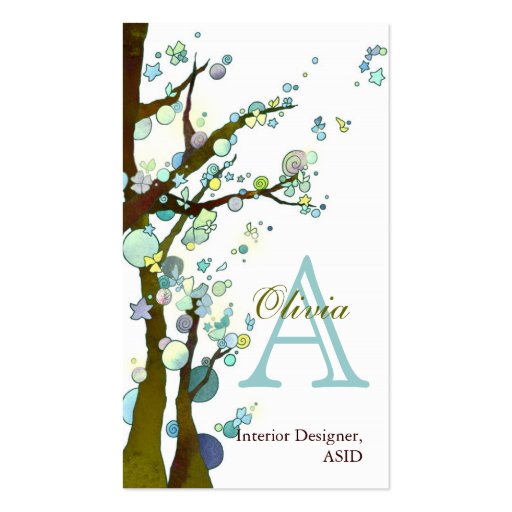Lyrical Trees Monogram Personalized Business Cards