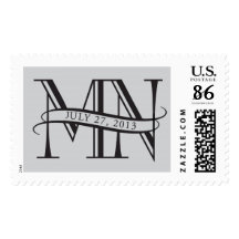 M and N monogram stamp with ribbon