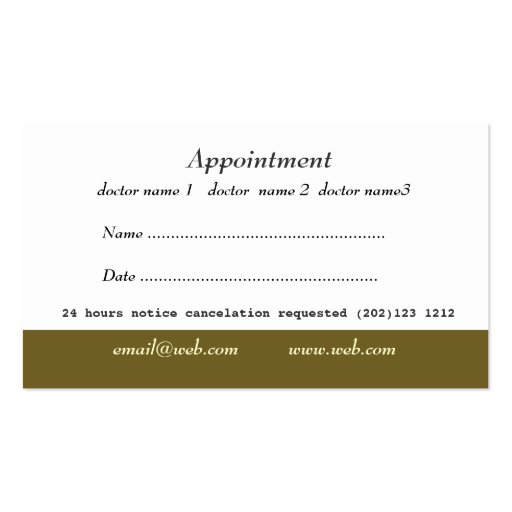 M.D. Doctors Medical Office & Appointment Business Cards (back side)