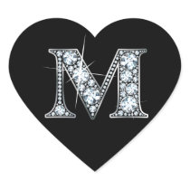 "M" Diamond Bling on Black Heart Sticker