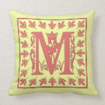 M INITIAL PILLOW - Pink M on YELLOW Background pillows
