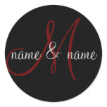 "M" monogram label, personalize first names Round Sticker