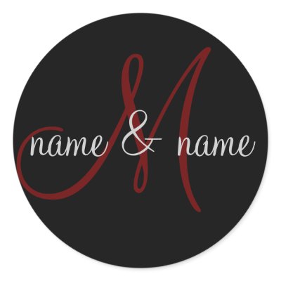 "M" monogram label, personalize first names Round Sticker
