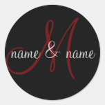 "M" monogram label, personalize first names Round Sticker