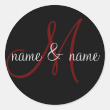 "M" monogram label, personalize first names Round Sticker