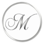 M Monogram Letter Sliver On White Wedding Seal Sticker