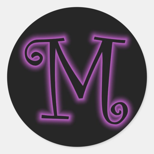 M Monogram Purple Neon Classic Round Sticker Zazzle