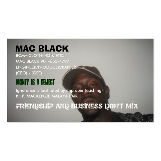 MAC BLACK, BCM~CLOTHING & ETC., MAC BLACK ... BUSINESS CARD (front side)