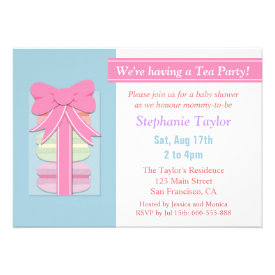 Macaron Tea Party Baby Shower, Blue and Pink Announcement