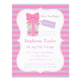 Macaron Tea Party Baby Shower, Pink and Purple Invitation