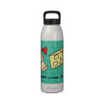 Macaroni Loves Cheese, Cute Cartoon Water Bottle water bottles