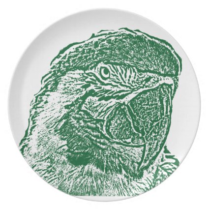 macaw head view graphic green outline parrot dinner plate