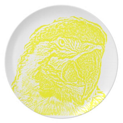 macaw head view graphic yellow outline parrot dinner plate