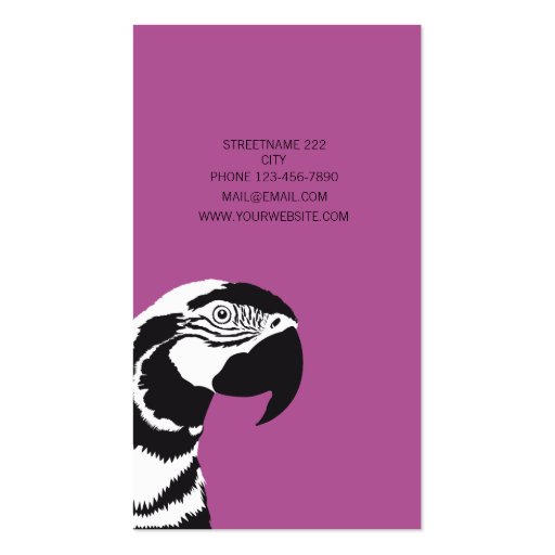 MACAW PARROT BLACK AND WHITE BUSINESS CARD (back side)