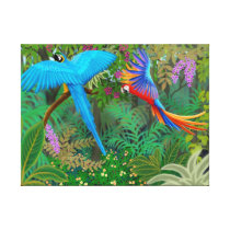 Macaws in Central American Jungle Wrapped Canvas