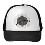 Machine gun bullet holes over target hats