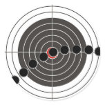 Machine gun bullet holes over target stickers