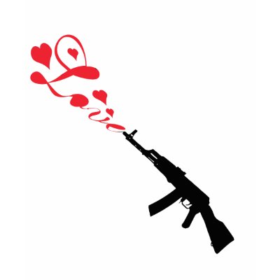 Machine Gun Love red Tee Shirts by treehuggers