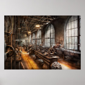 Machinist - A room full of Lathes Print