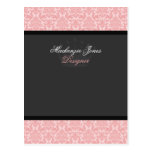 Mackenzie #2 Pink & Black Damask Chic Bow Card postcards