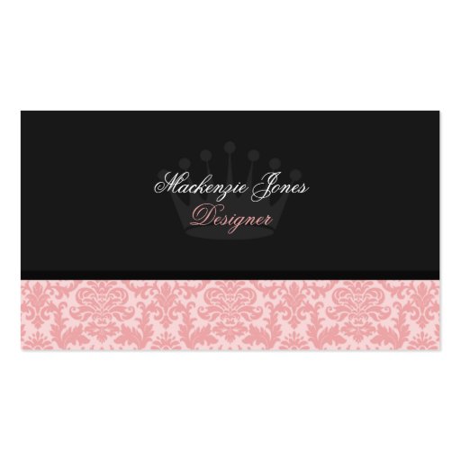 Mackenzie #3 Pink &Black Damask Chic Business Card (front side)