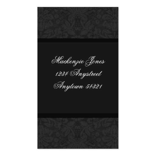 Mackenzie #4 Black Damask Chic Business Card (back side)