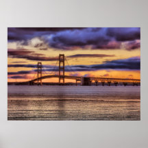 Mackinac Bridge #1155 Gold Poster