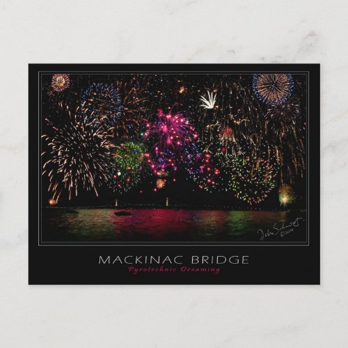 Mackinac Bridge Fireworks Postcard postcard